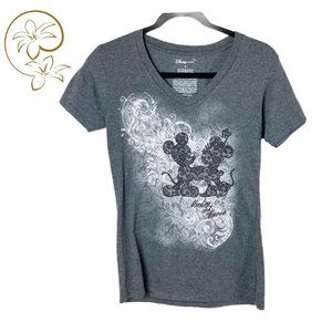 DISNEY Mickey and Minnie Graphic V-Neck Tee S